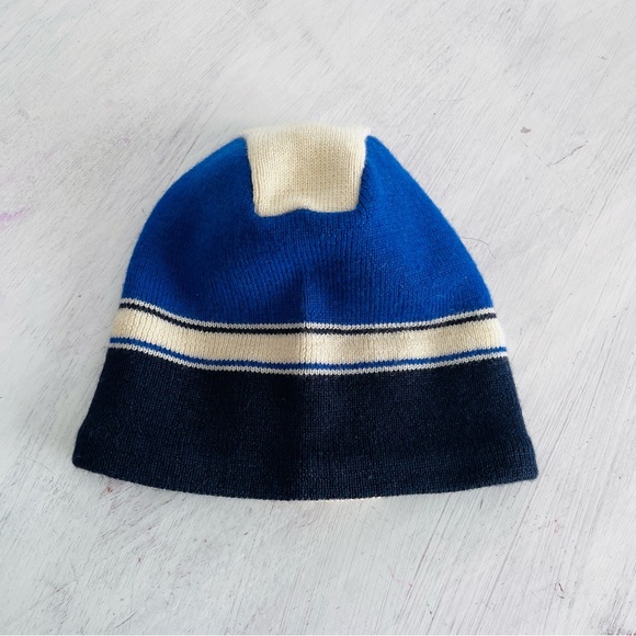 Lands' End Blue and Cream Wool Beanie Size Large - Picture 2 of 8
